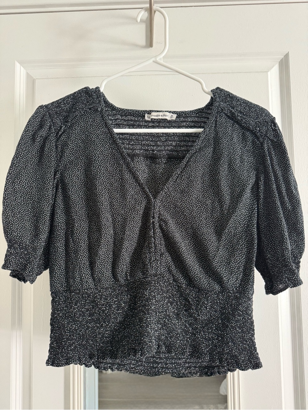 Abercrombie & Fitch Black Dotted Puff Sleeve Blouse